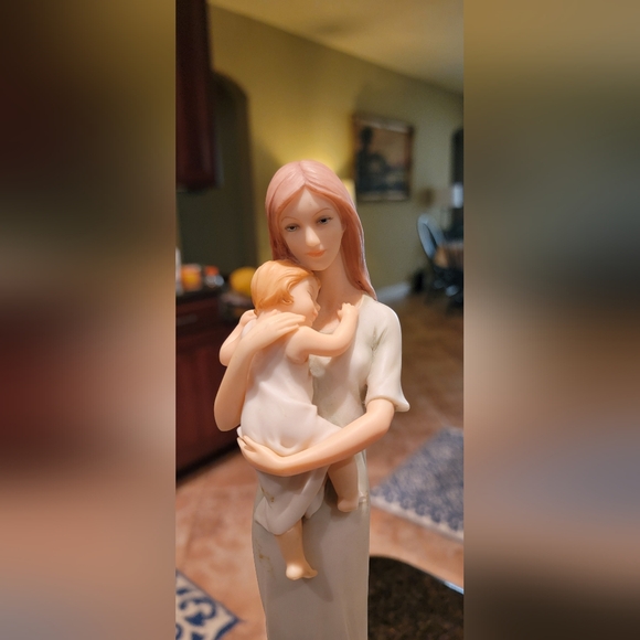 MODERN ART SCULPTURE Handmade Ceramic Underglazed Color Mother Daughter Statue - Picture 8 of 8